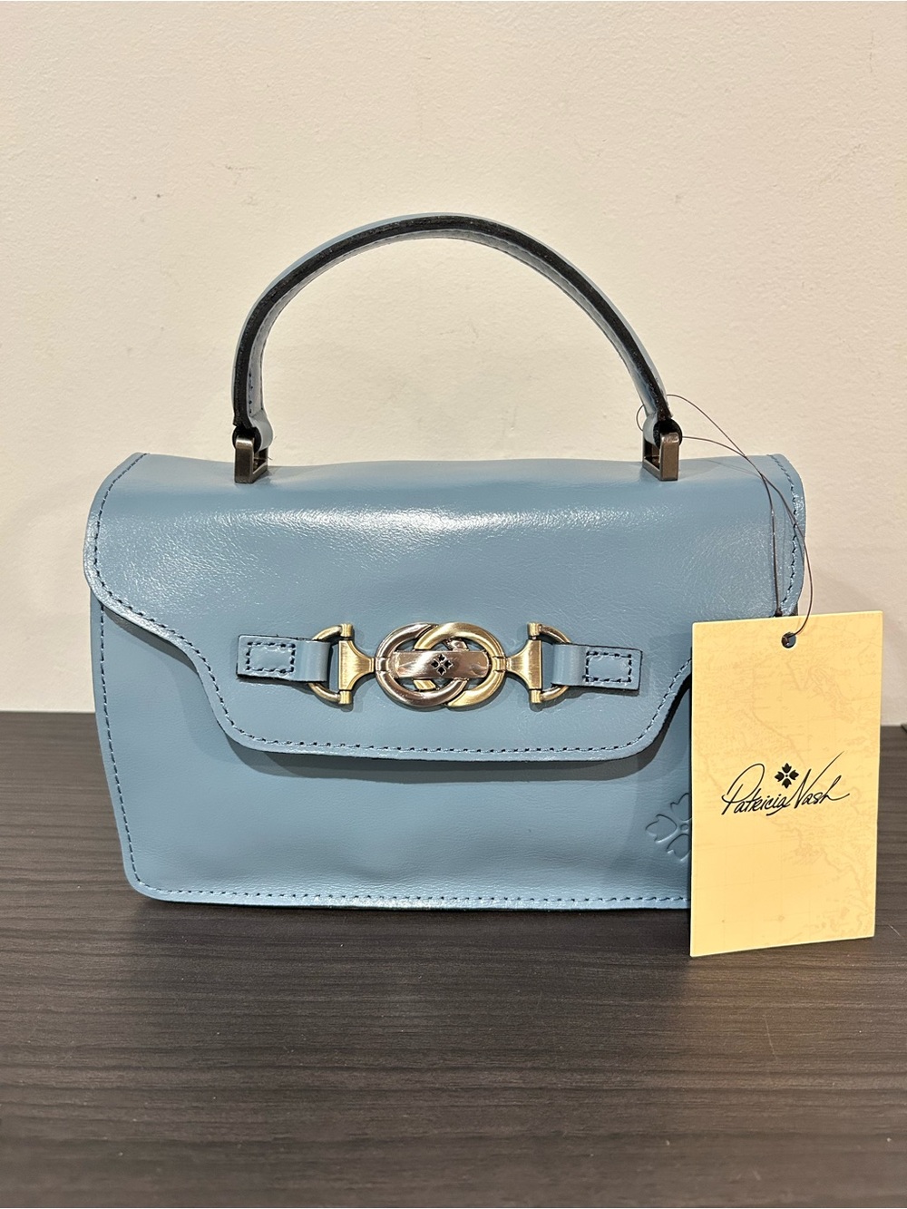 PATRICIA NASH  Blue Fog Leather Porcili Satchel with Crossbody Strap- NWT